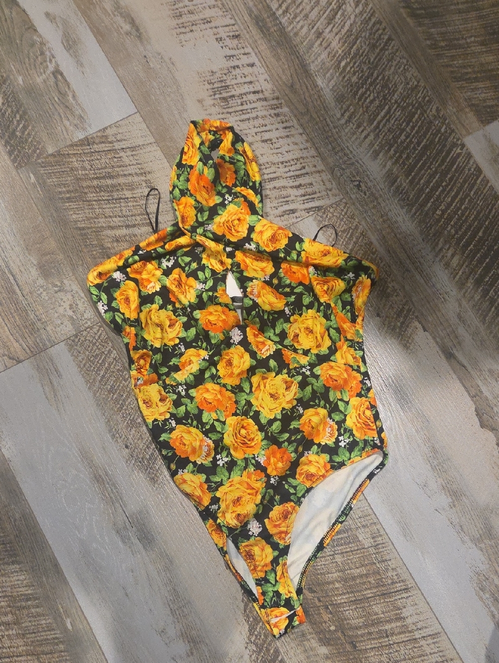 Zara Black Floral Hooded Bodysuit with Yellow Roses - Picture 3 of 10